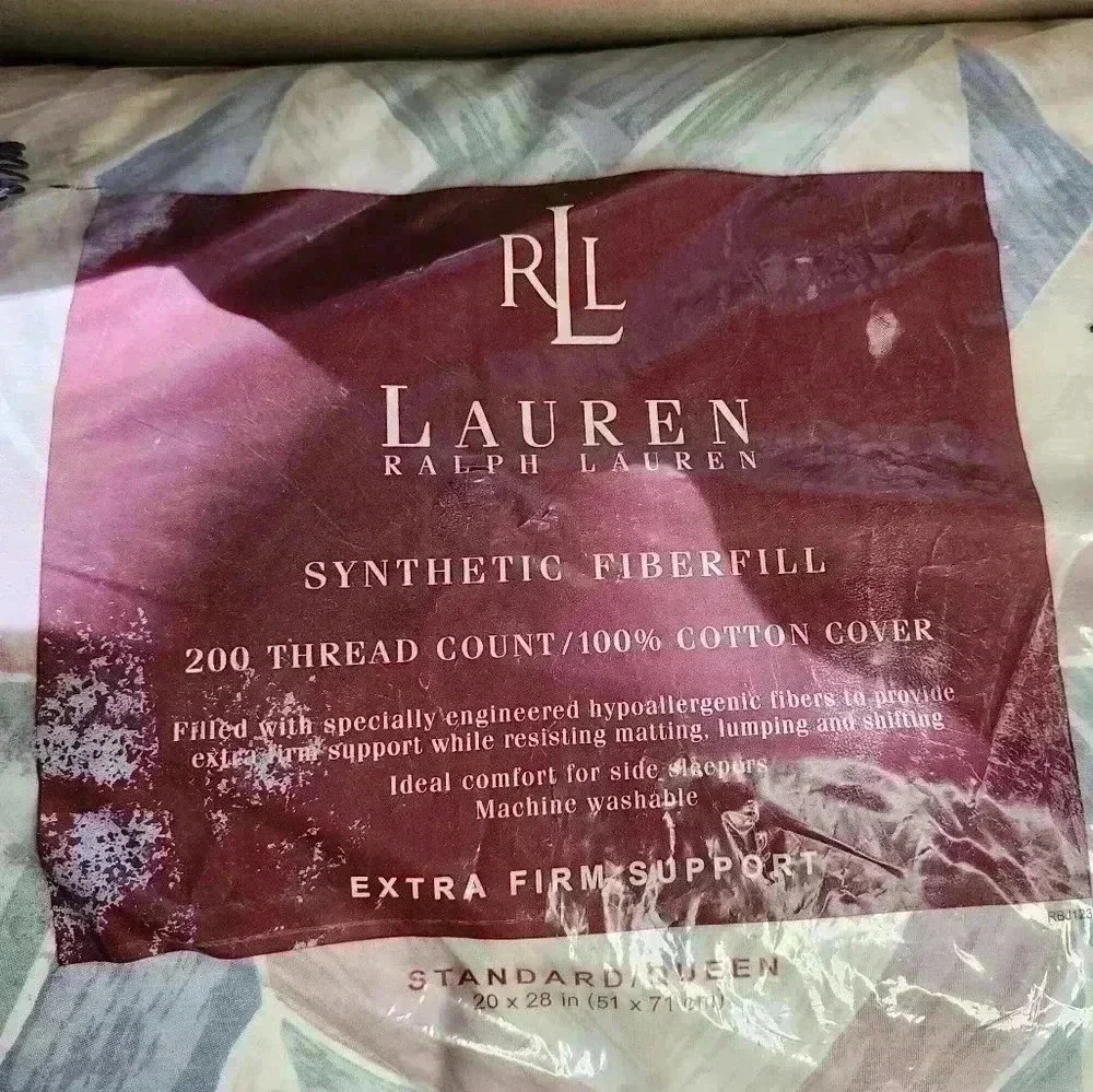 Ralph Lauren Synthetic Fiberfill Standard Queen Pillow W/ Vtg Pillowcase NEW